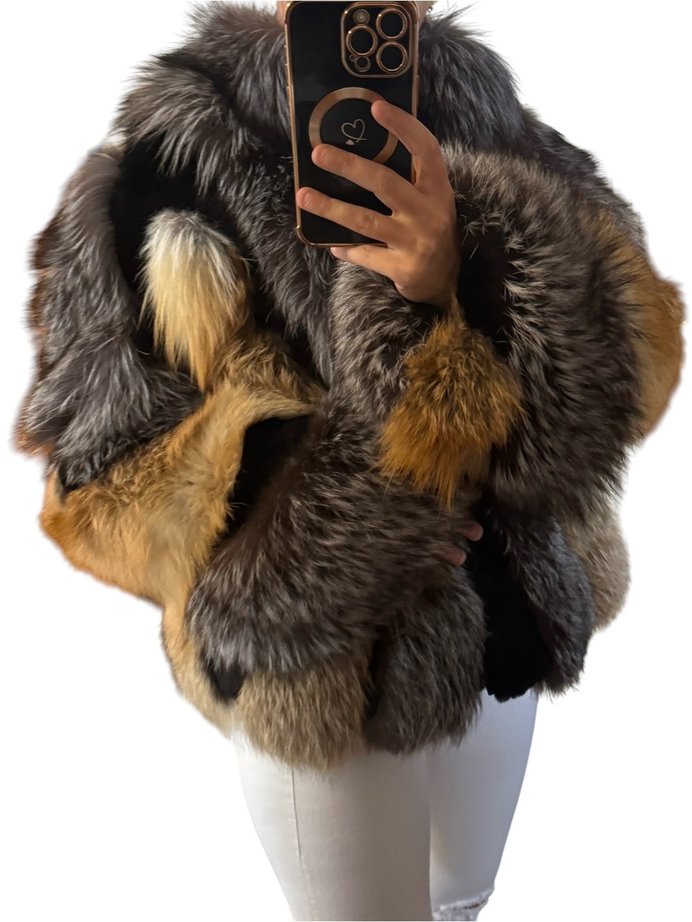 Luxury Golden silver black fox Multi-Color Fur fox Jacket  Women's Fashion Coat - Picture 5 of 17